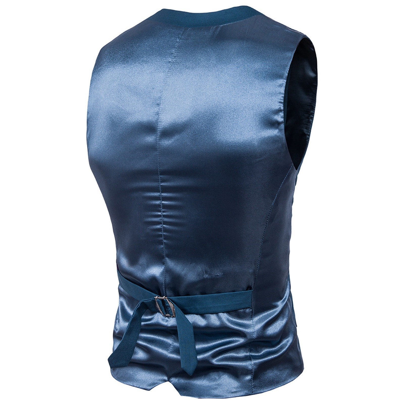 thumbnail image 4 of Chaleco de traje liso con cuello en V para hombre - Chaleco de boda ajustado - Chaleco formal de poliéster para negocios, tallas M-XXXXXXL, 4 of 8